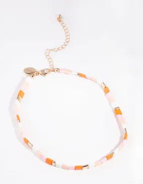 Orange Pink Square Bead Anklet