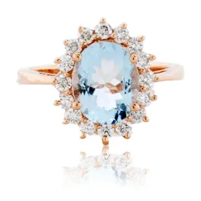 Oval Aquamarine and Round Diamond Rose Gold Ring