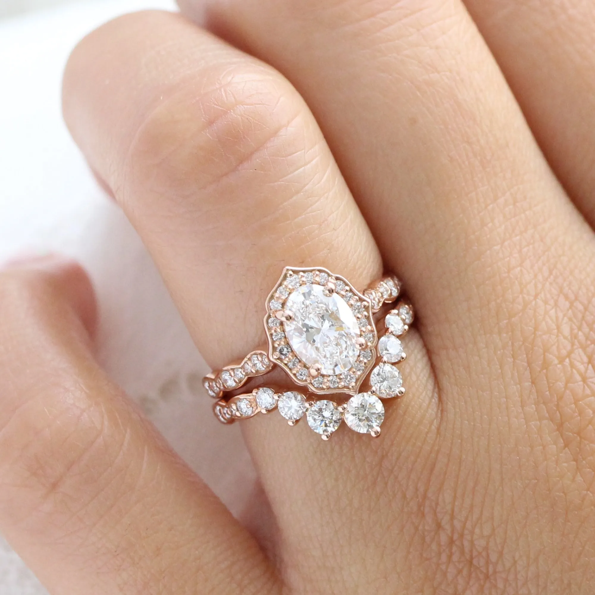 Oval Cut Lab Diamond Ring w/ Natural Diamonds in Vintage Floral Ring