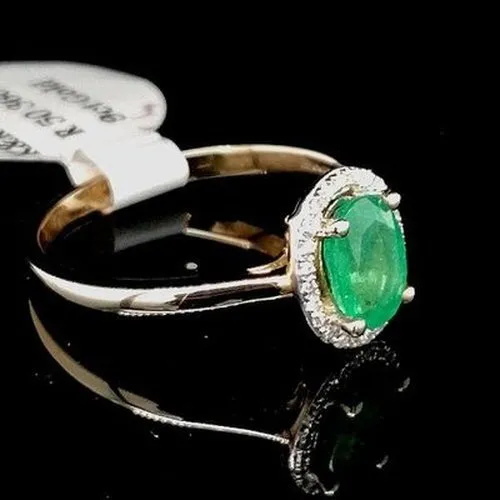 Oval Emerald & Diamond Halo Style Gold Ring