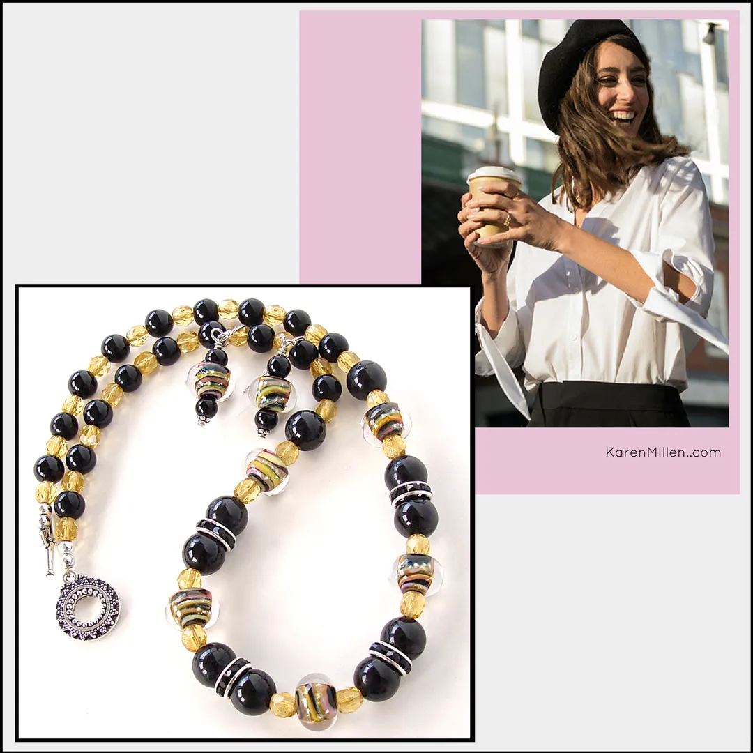 Palladium: Black and Yellow Necklace Set