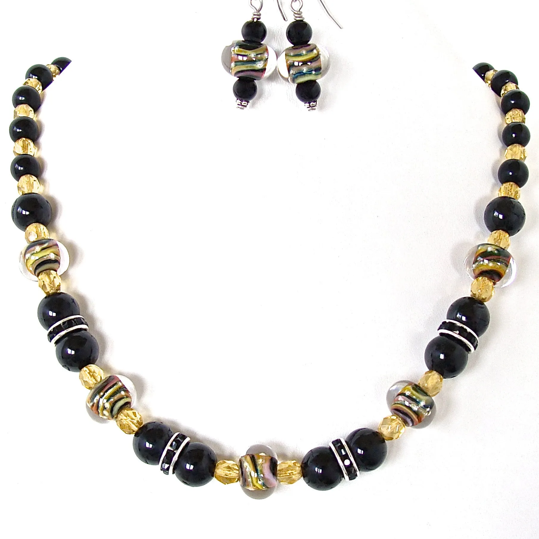 Palladium: Black and Yellow Necklace Set