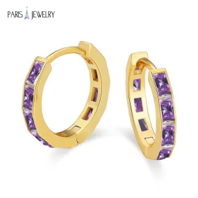 Paris Jewelry 18K Yellow Gold Created Amethyst 3Ct Emerald Cut Huggie Hoop Earrings Plated