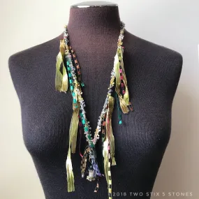 Pastel Toned Fiber Necklace w/Stones (FCN000)