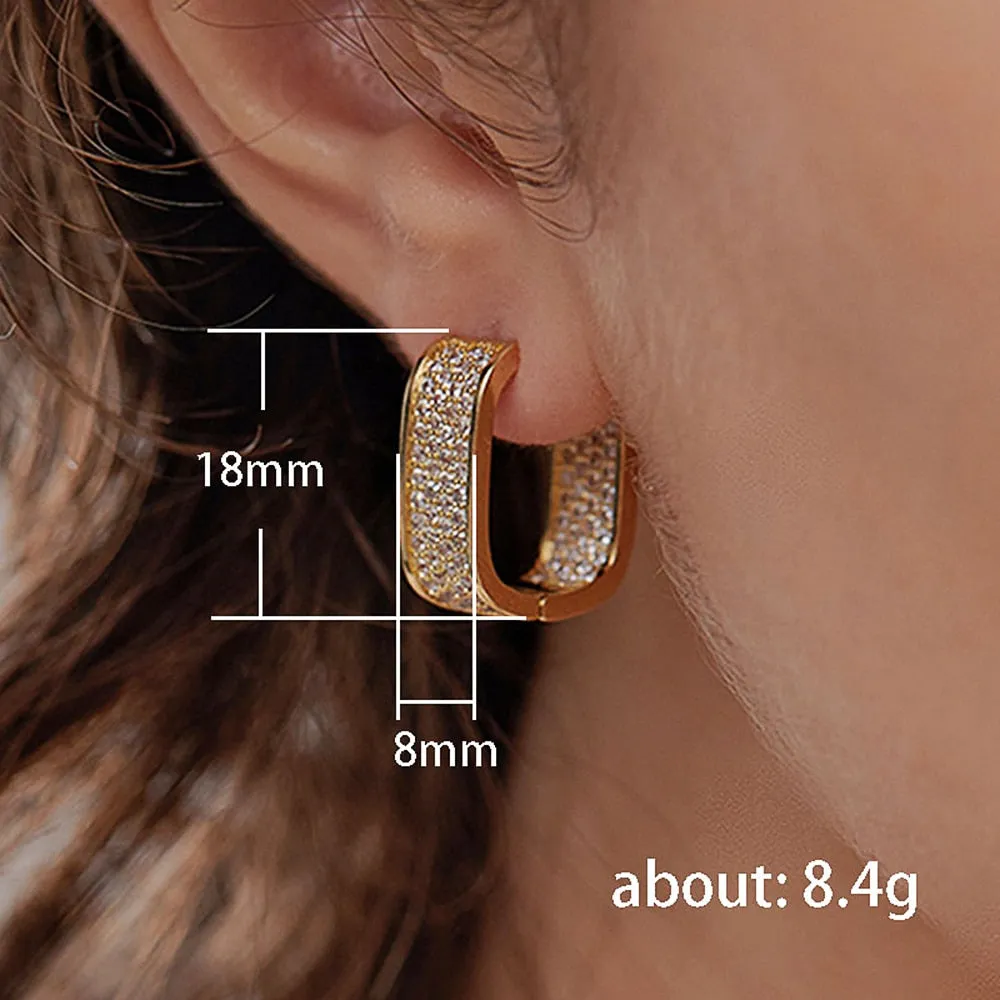 Paved Cubic Zirconia Hoop Earrings Silver Color/Gold Color Jewelry