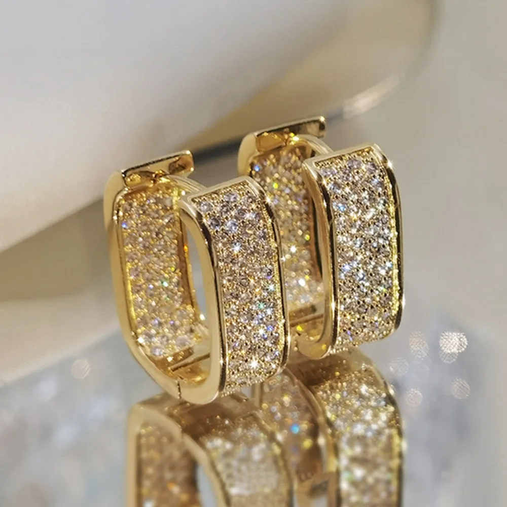 Paved Cubic Zirconia Hoop Earrings Silver Color/Gold Color Jewelry