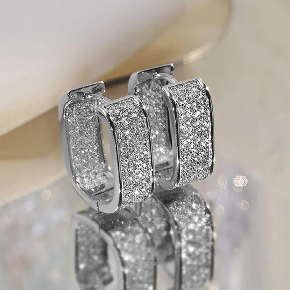 Paved Cubic Zirconia Hoop Earrings Silver Color/Gold Color Jewelry