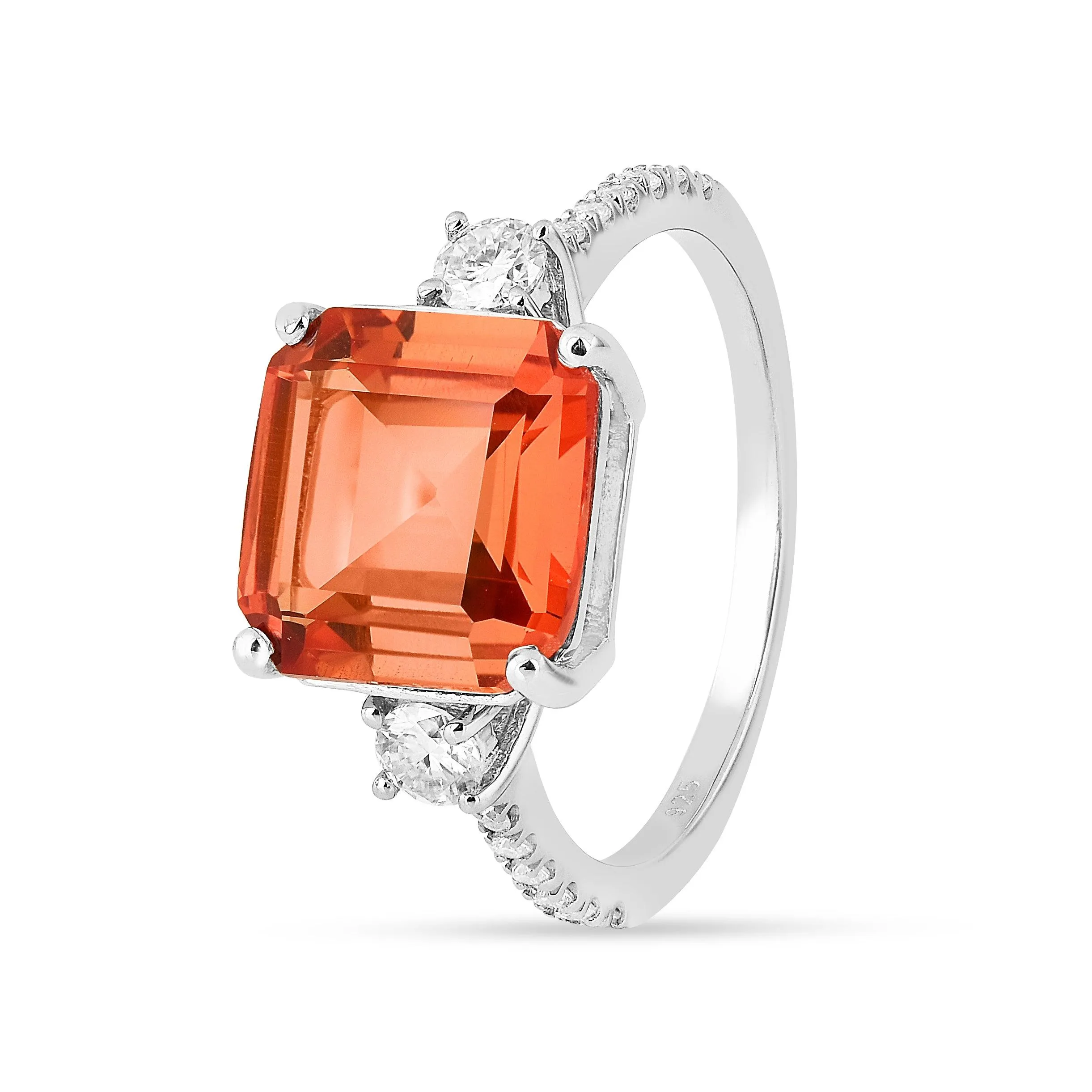 Peach Sapphire Three Stone Ring