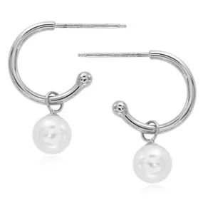 Pearl Dangle Silver Hoops