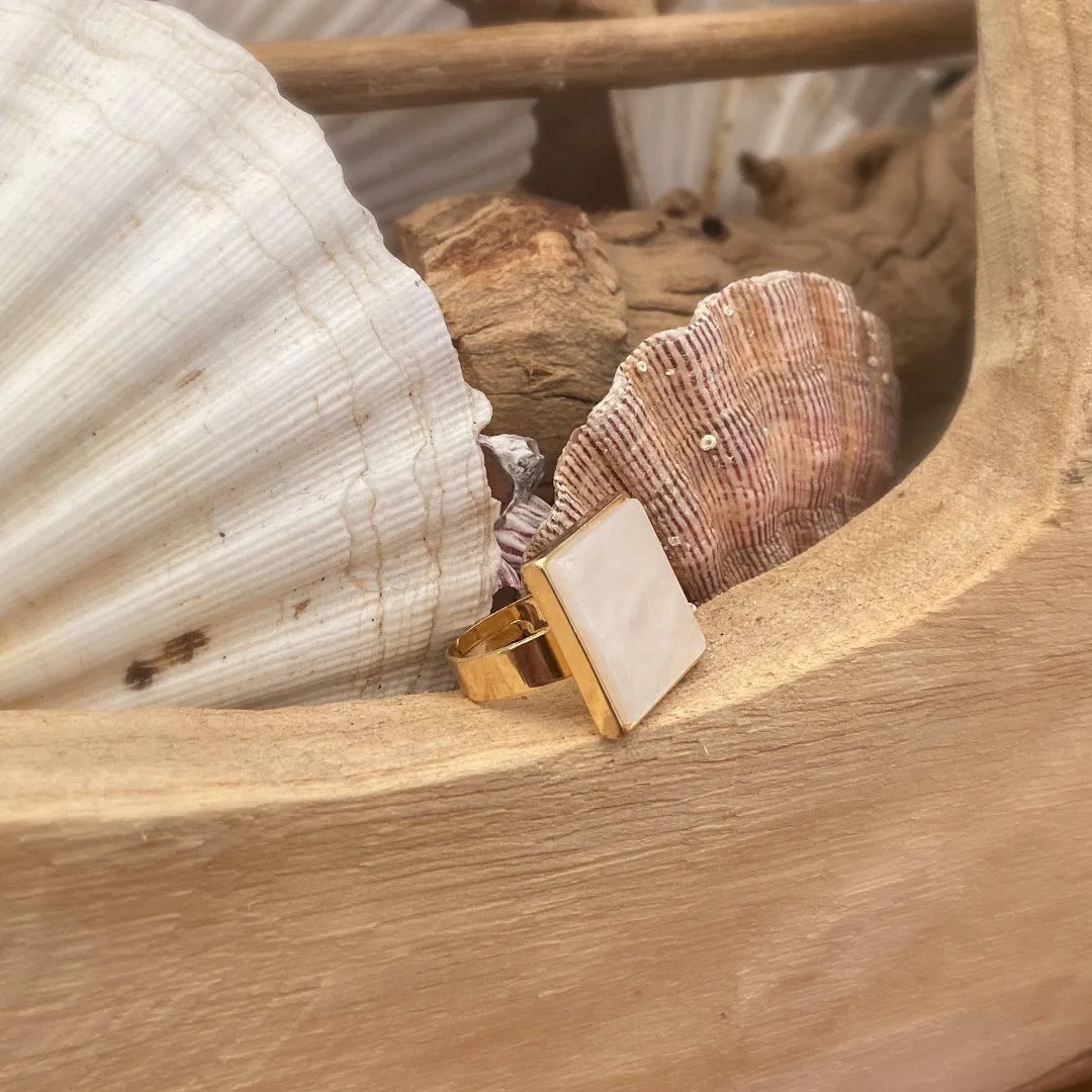 Pearlescent Ivory Square Ring