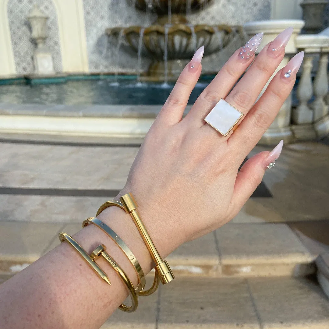 Pearlescent Ivory Square Ring