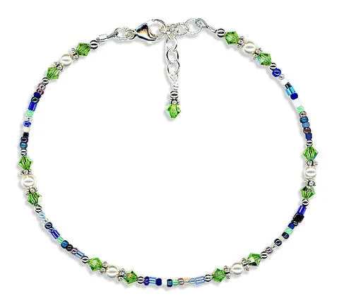 Peridot Crystal Pearl Mix Beaded Anklet