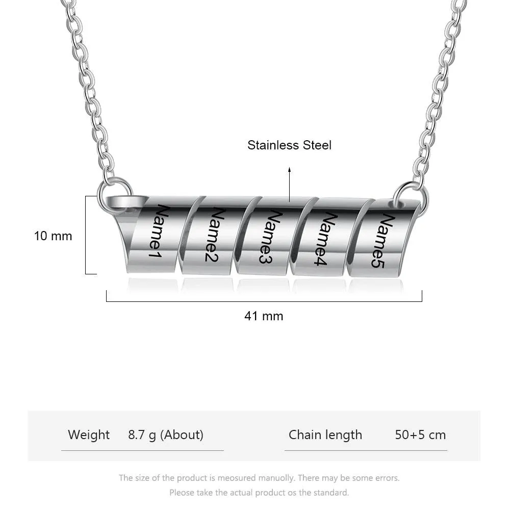 Personalized 5 Name Engraving Pendant Chain - Twisted Stainless-Steel Chain For Men