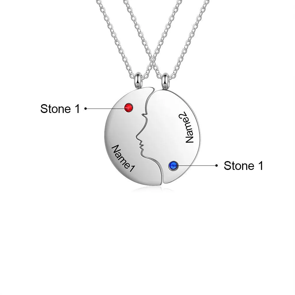 Personalized 925 Sterling Silver Love Necklace - 2 Custom Names & Birthstones Connect Us Together Necklace - Fashion Gift Jewelry For Friends & Family