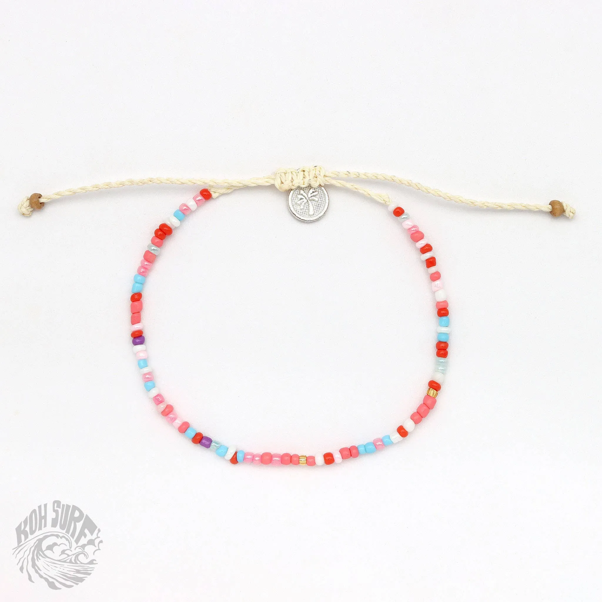 Pineapple Island -  Alila Dainty Beaded Anklet, Beach Anklet by Koh Surf: Peach