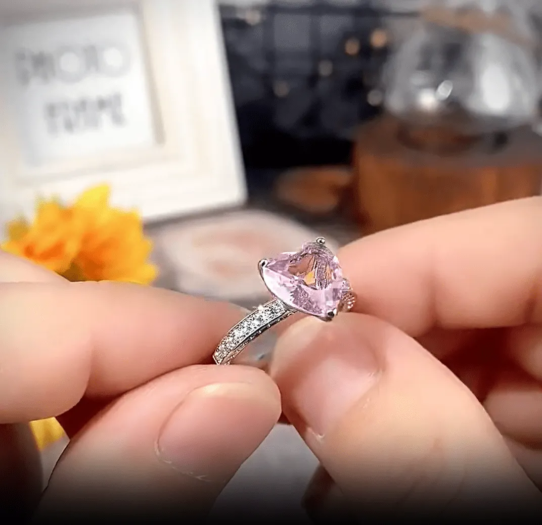 Pink Crystal Heart Ring