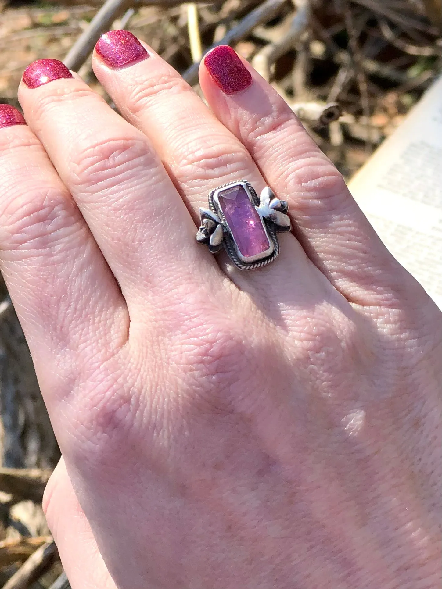 Pink Tourmaline Succulent Bar Ring