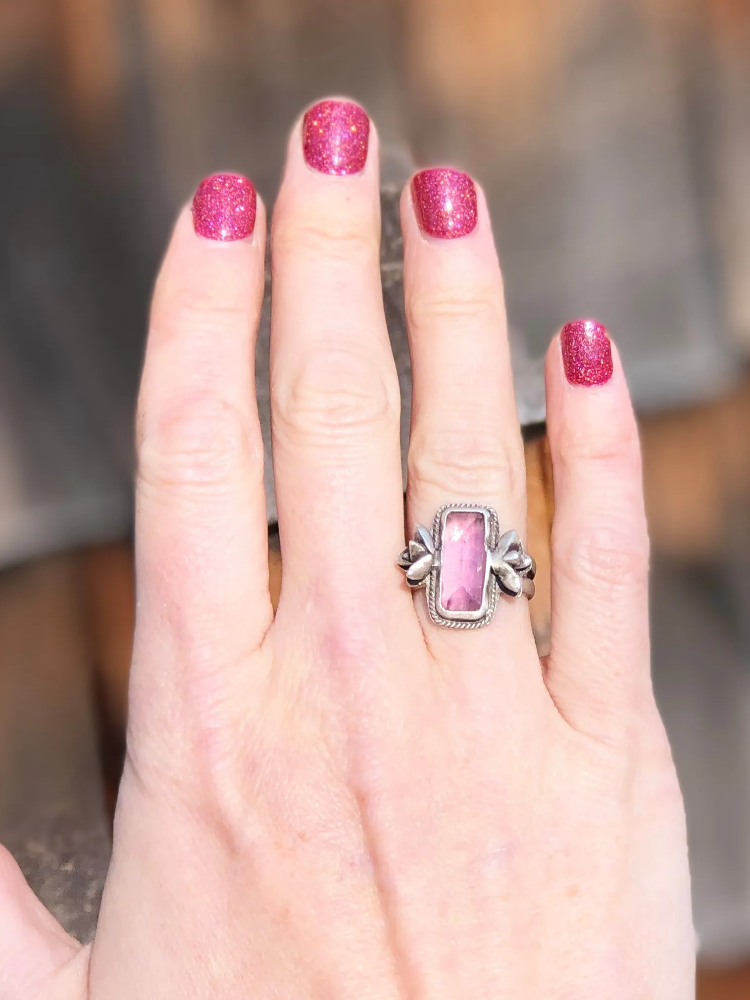 Pink Tourmaline Succulent Bar Ring