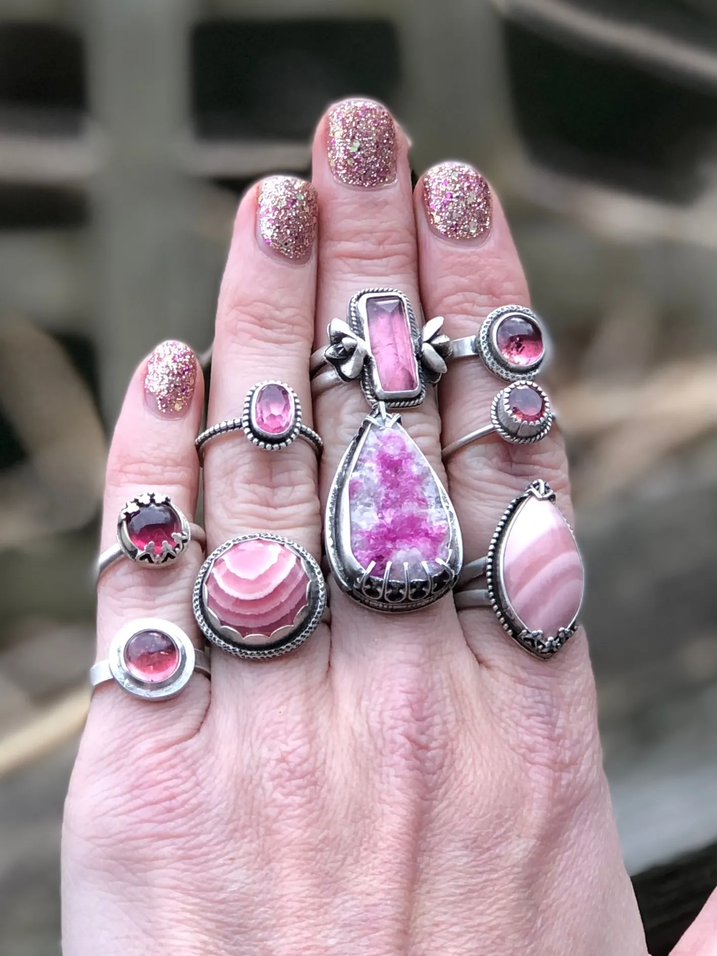 Pink Tourmaline Succulent Bar Ring