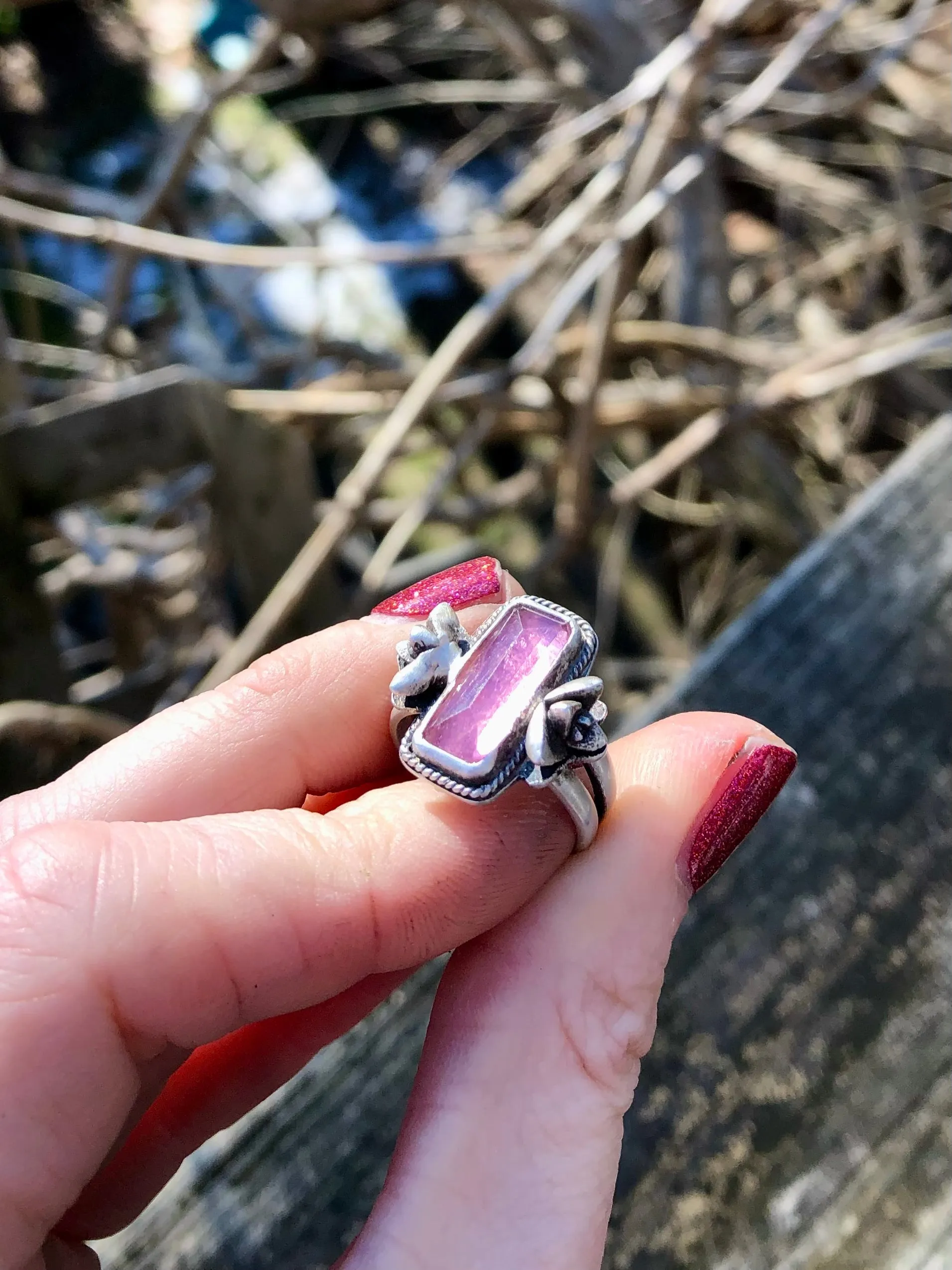 Pink Tourmaline Succulent Bar Ring