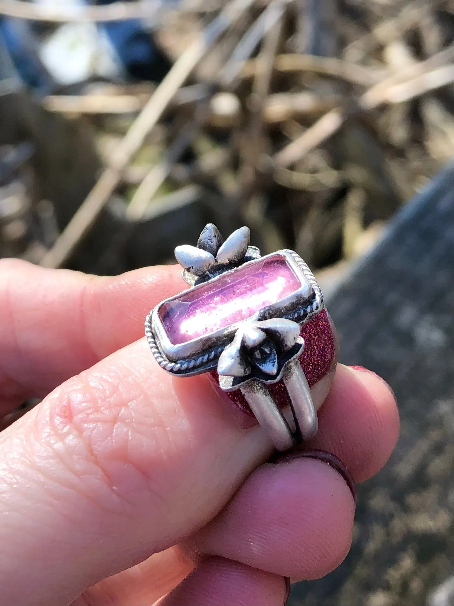 Pink Tourmaline Succulent Bar Ring