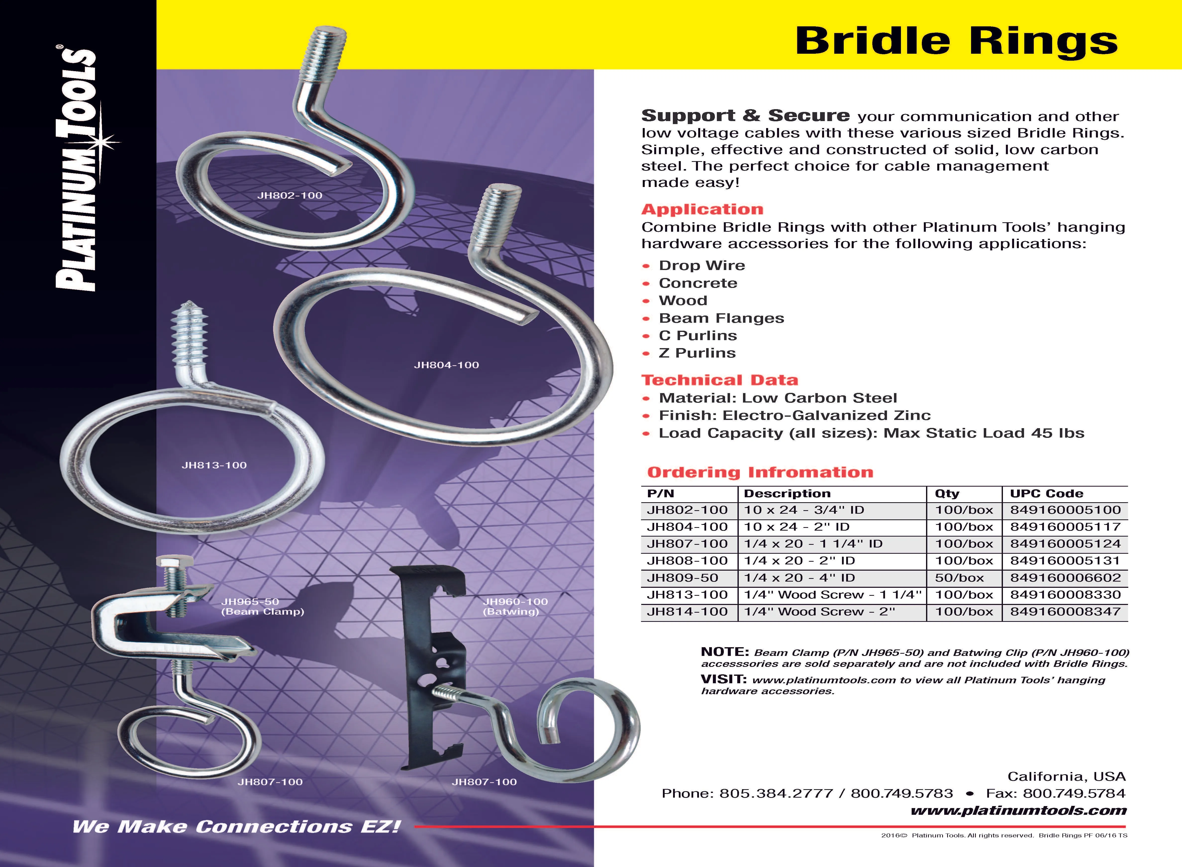 Platinum Tools JH809-50 Bridle Ring 1/4 x 20 - 4" ID 50pc Box