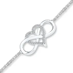 Pre-Owned 1/8 ct Diamond Heart Infinity Bracelet in Sterling Silver