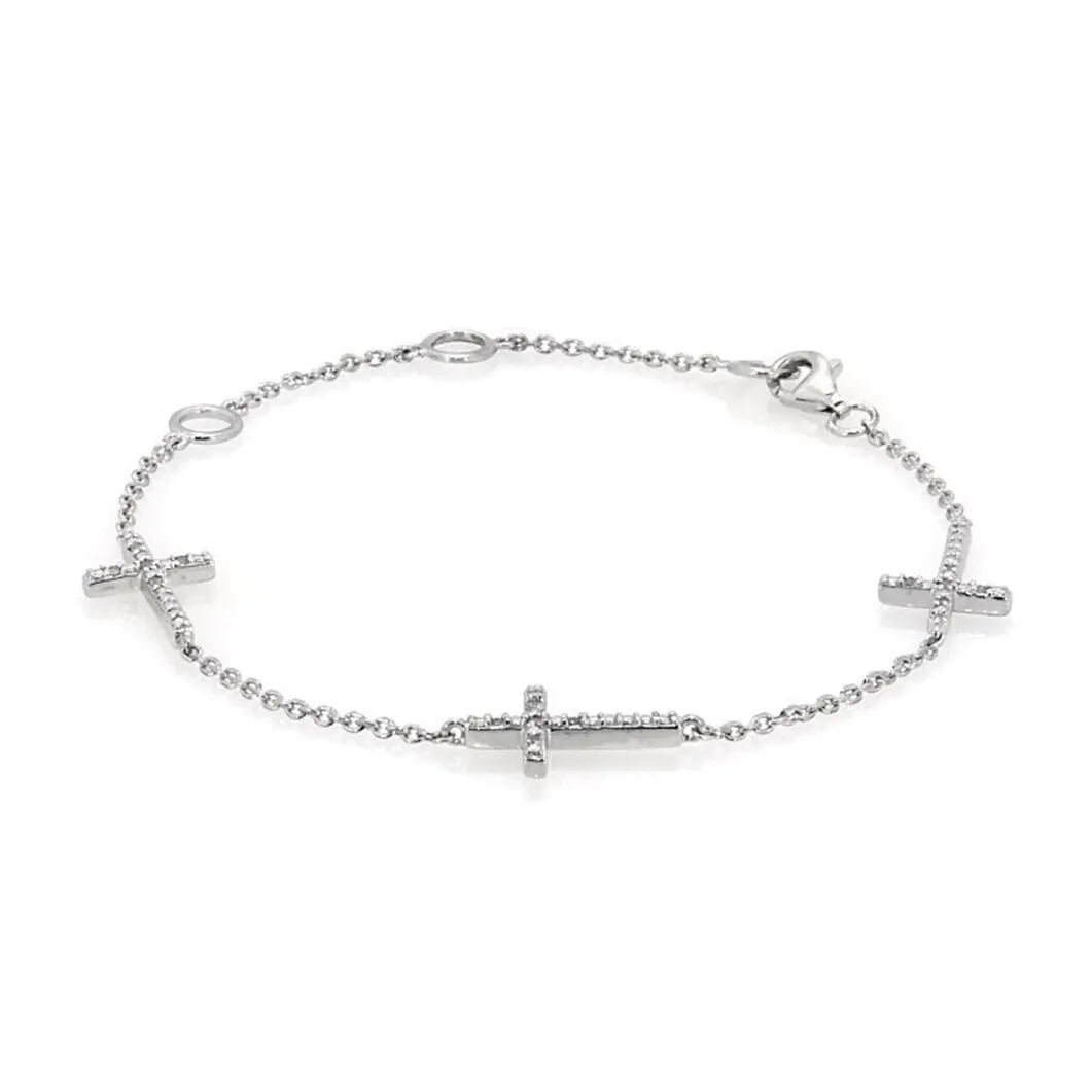 Pre-Owned Kay 1/10ct Diamond Sideways Cross Bracelet in Sterling Silver