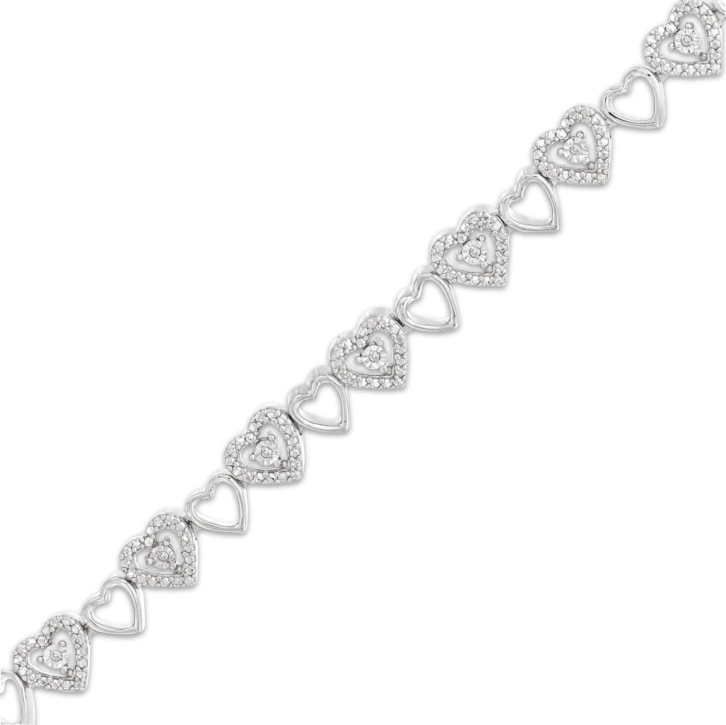 Pre-Owned Kay 1/20 ct Round-cut Diamond Heart Bracelet in Sterling Silver