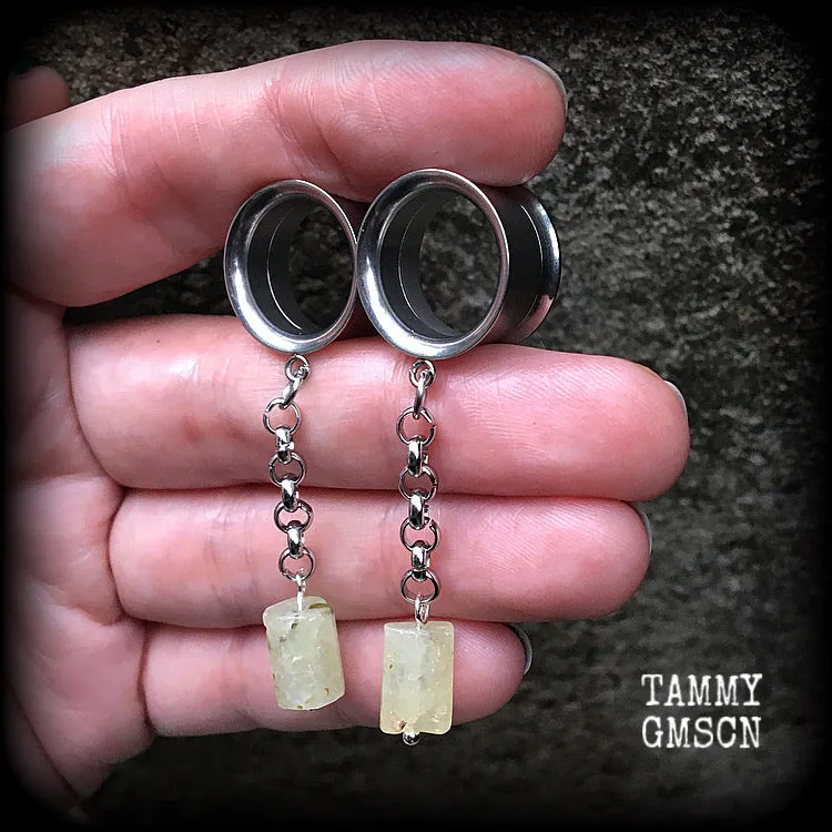 Prehnite jade tunnels-Gemstone tunnel dangles