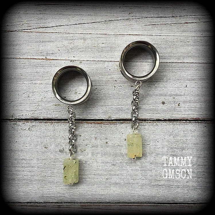 Prehnite jade tunnels-Gemstone tunnel dangles