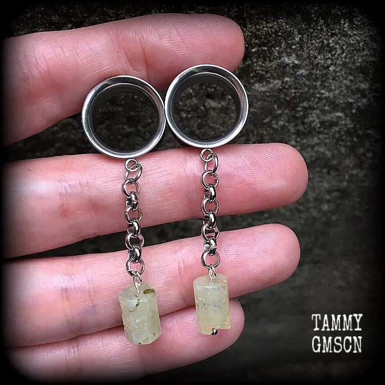 Prehnite jade tunnels-Gemstone tunnel dangles