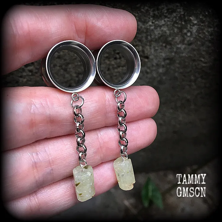 Prehnite jade tunnels-Gemstone tunnel dangles