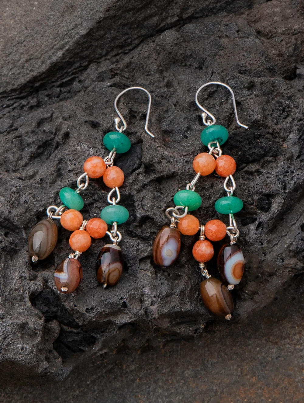 Pure Silver Earrings With Semi Precious Stones - Lady Luck