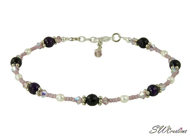 Purple Pearl Agate Gemstone Beaded Anklet