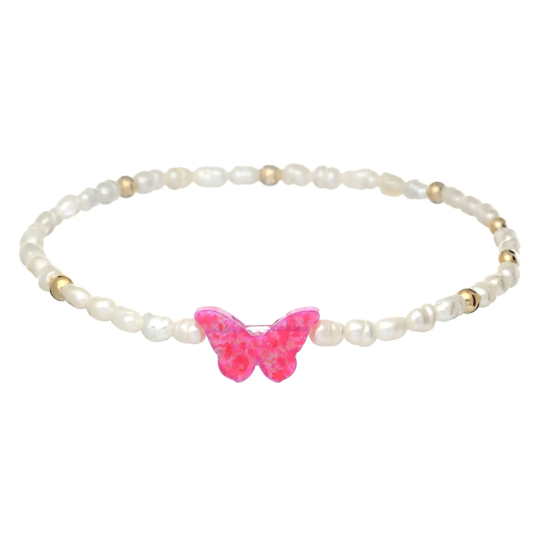 "BUTTERFLY RICE PEARL" Opal Charm Bracelet