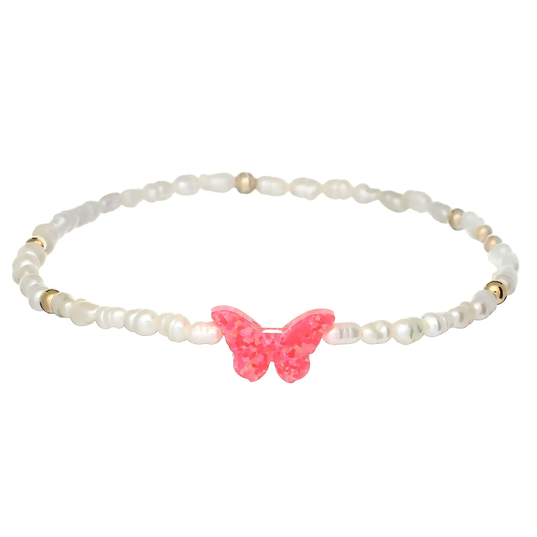 "BUTTERFLY RICE PEARL" Opal Charm Bracelet