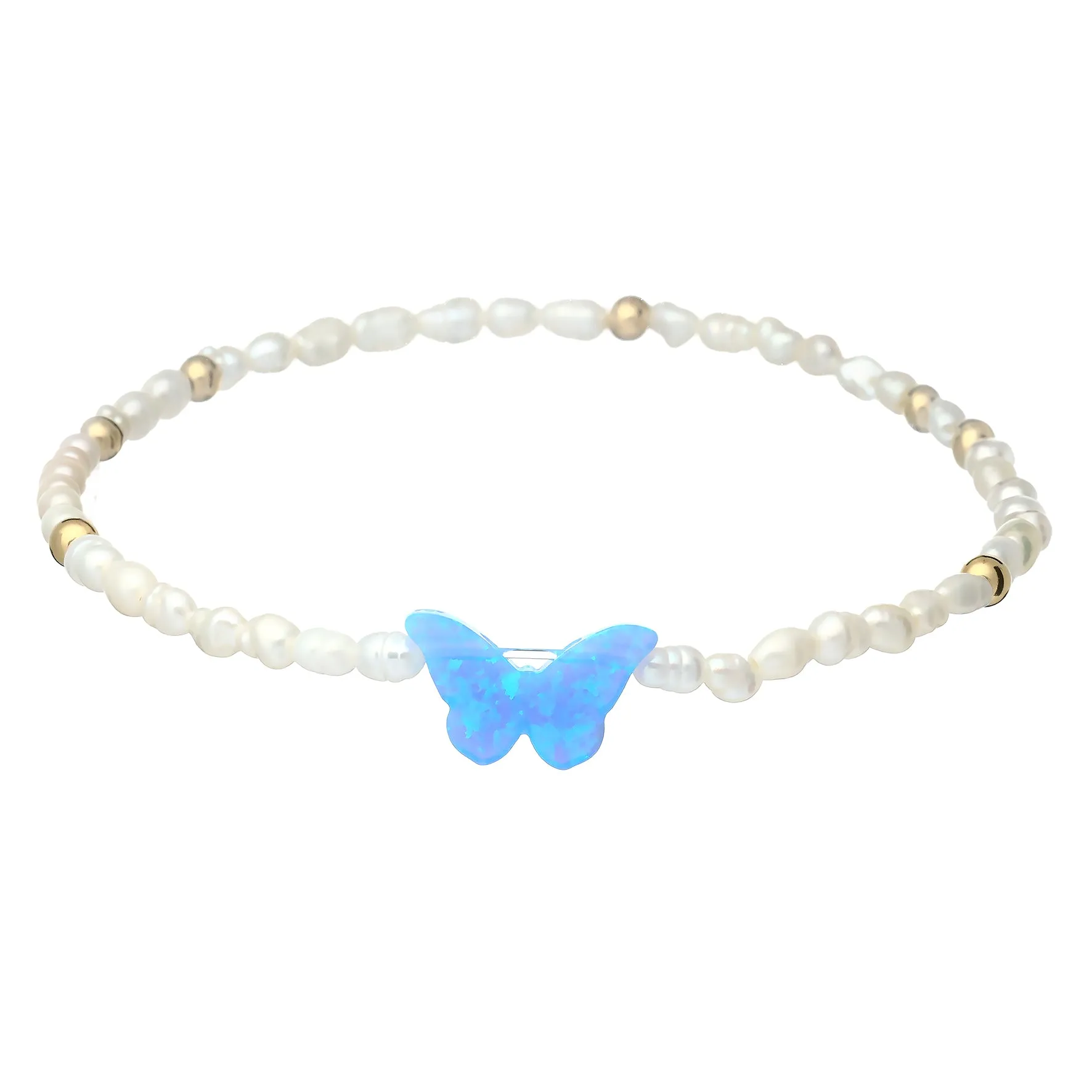 "BUTTERFLY RICE PEARL" Opal Charm Bracelet