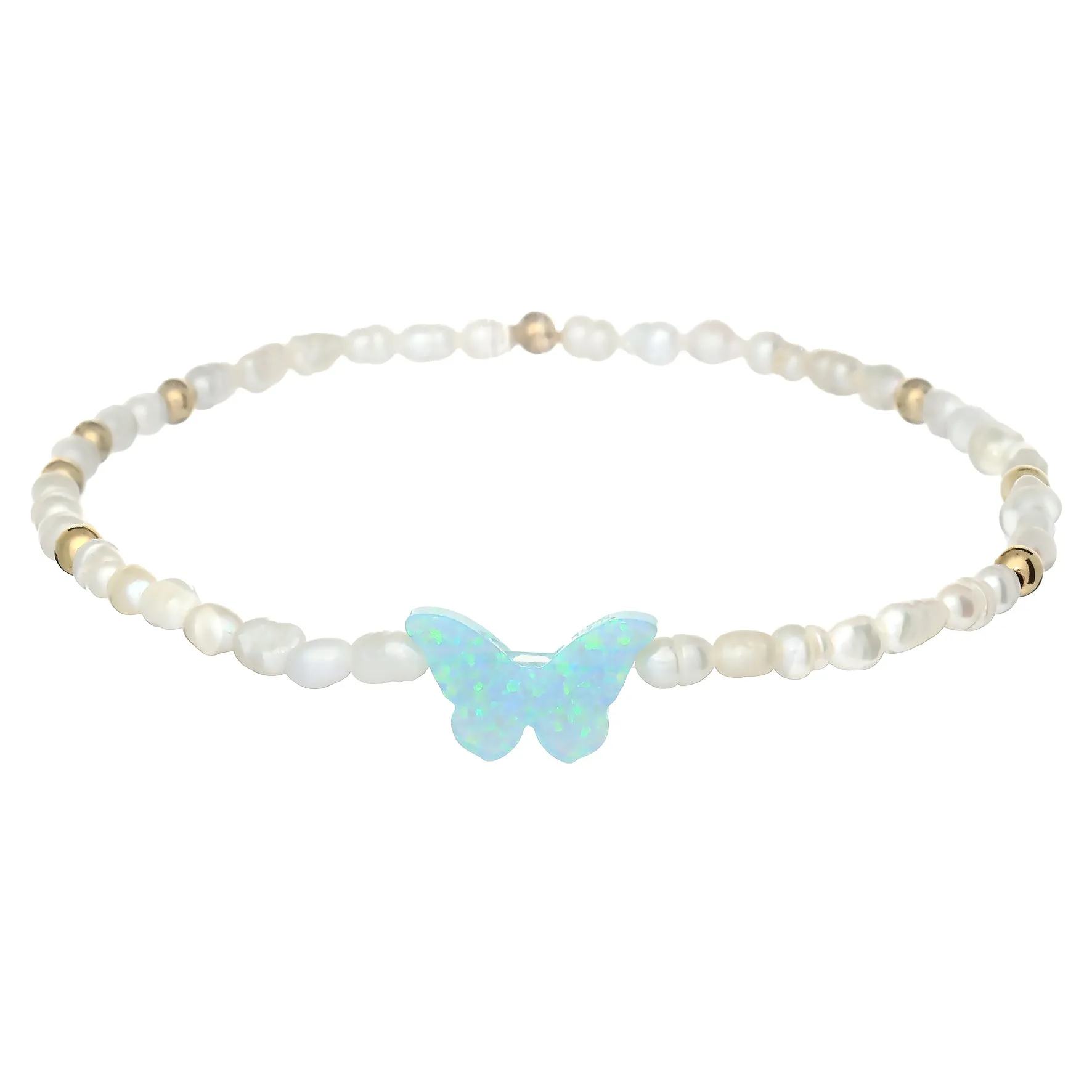 "BUTTERFLY RICE PEARL" Opal Charm Bracelet