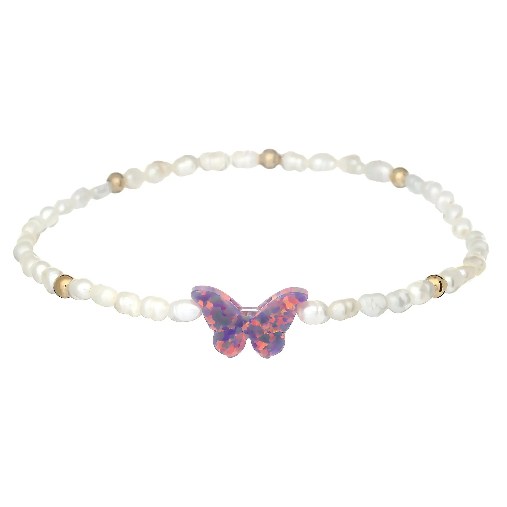 "BUTTERFLY RICE PEARL" Opal Charm Bracelet