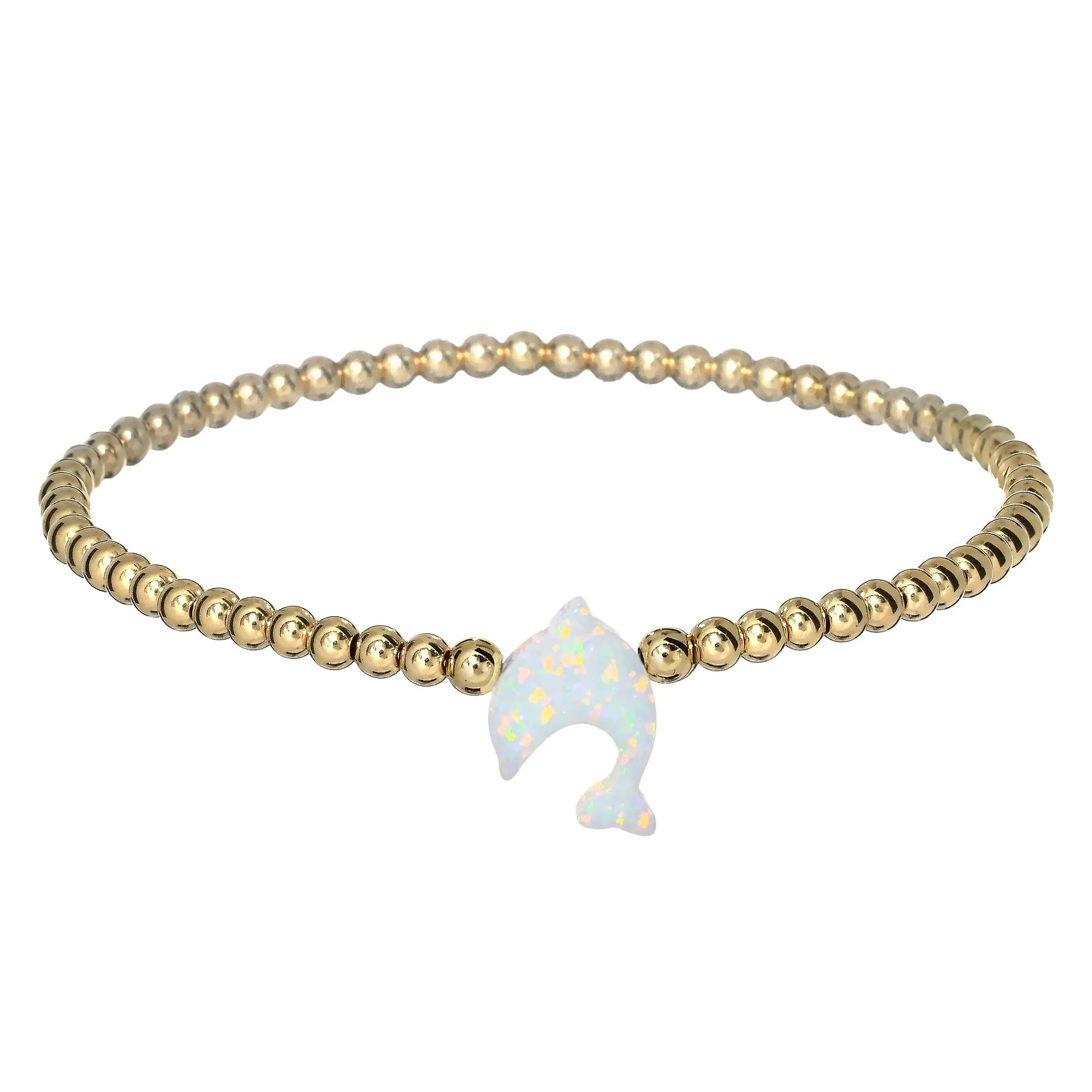 "DOLPHIN" Opal Charm and Gold Filled Ball Beaded Bracelet