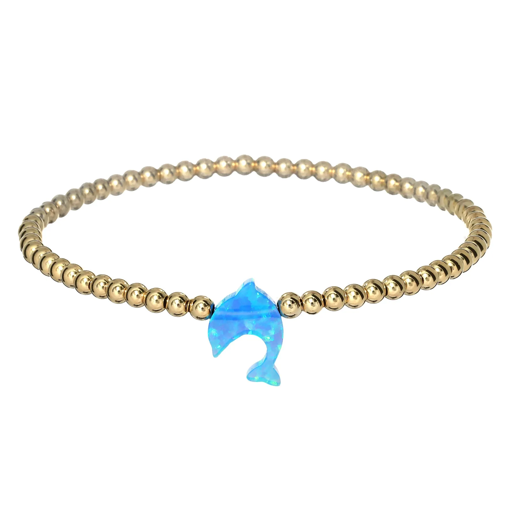 "DOLPHIN" Opal Charm and Gold Filled Ball Beaded Bracelet