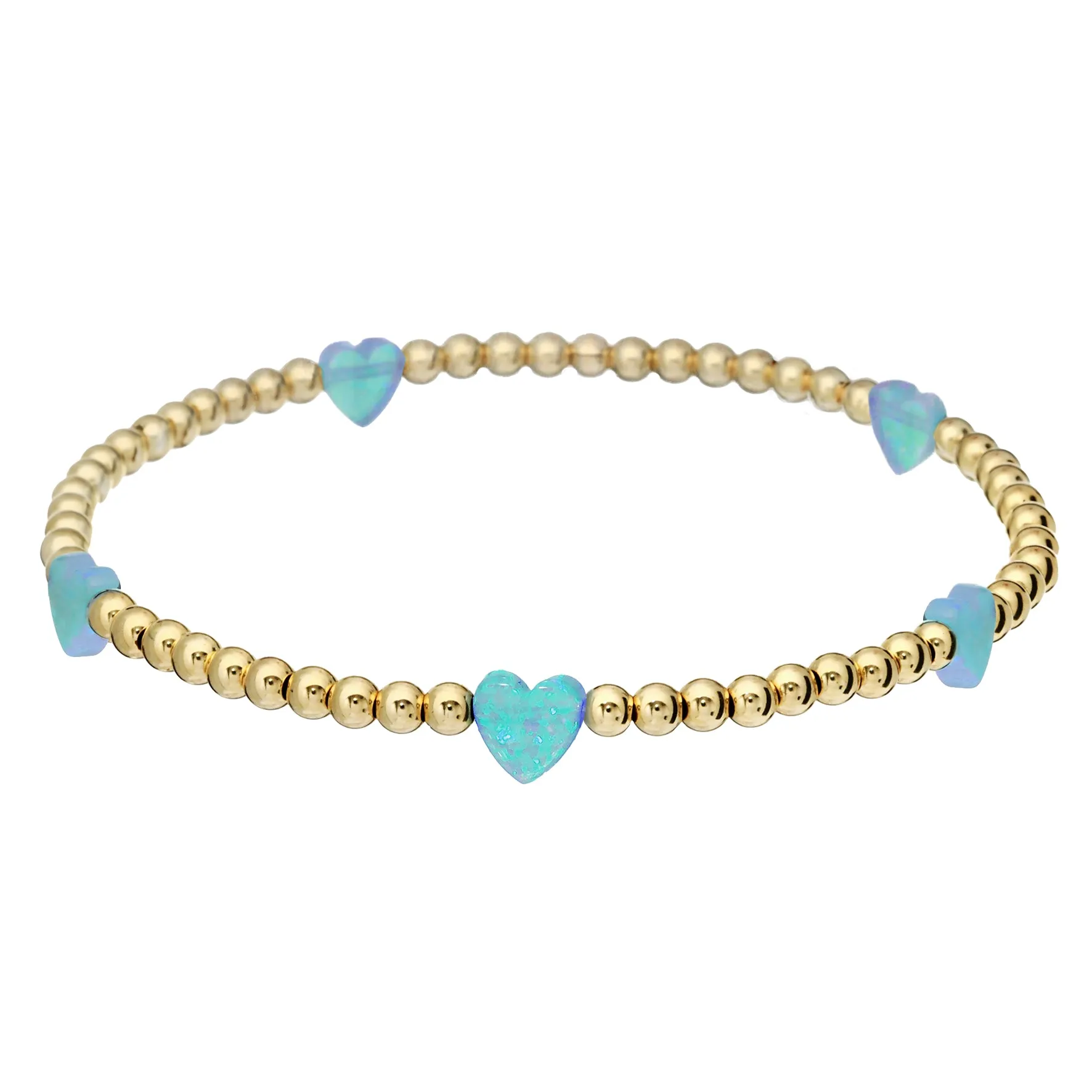 "HEART BTY" OPAL Charm on 3mm Ball Beaded Bracelet