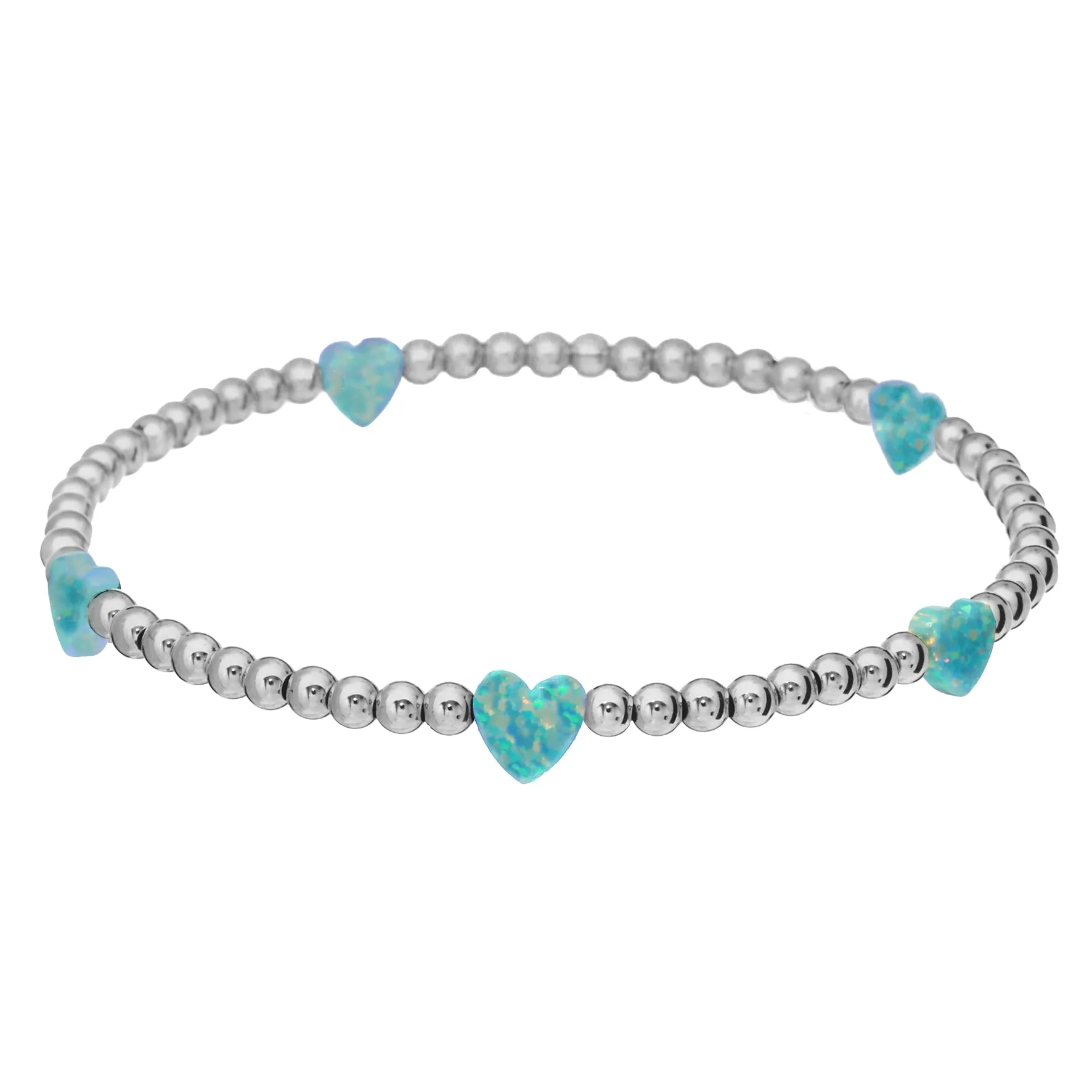 "HEART BTY" OPAL Charm on 3mm Ball Beaded Bracelet