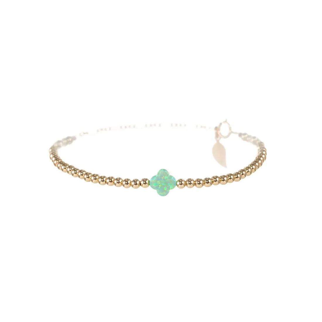 "LUCKY CLOVER" Small Opal on Gold Filled beaded Bracelet