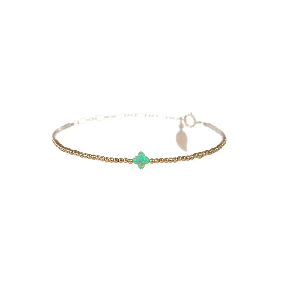 "LUCKY CLOVER" Small Opal on Gold Filled beaded Bracelet