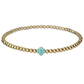 "LUCKY CLOVER" Small Opal on Gold Filled beaded Bracelet