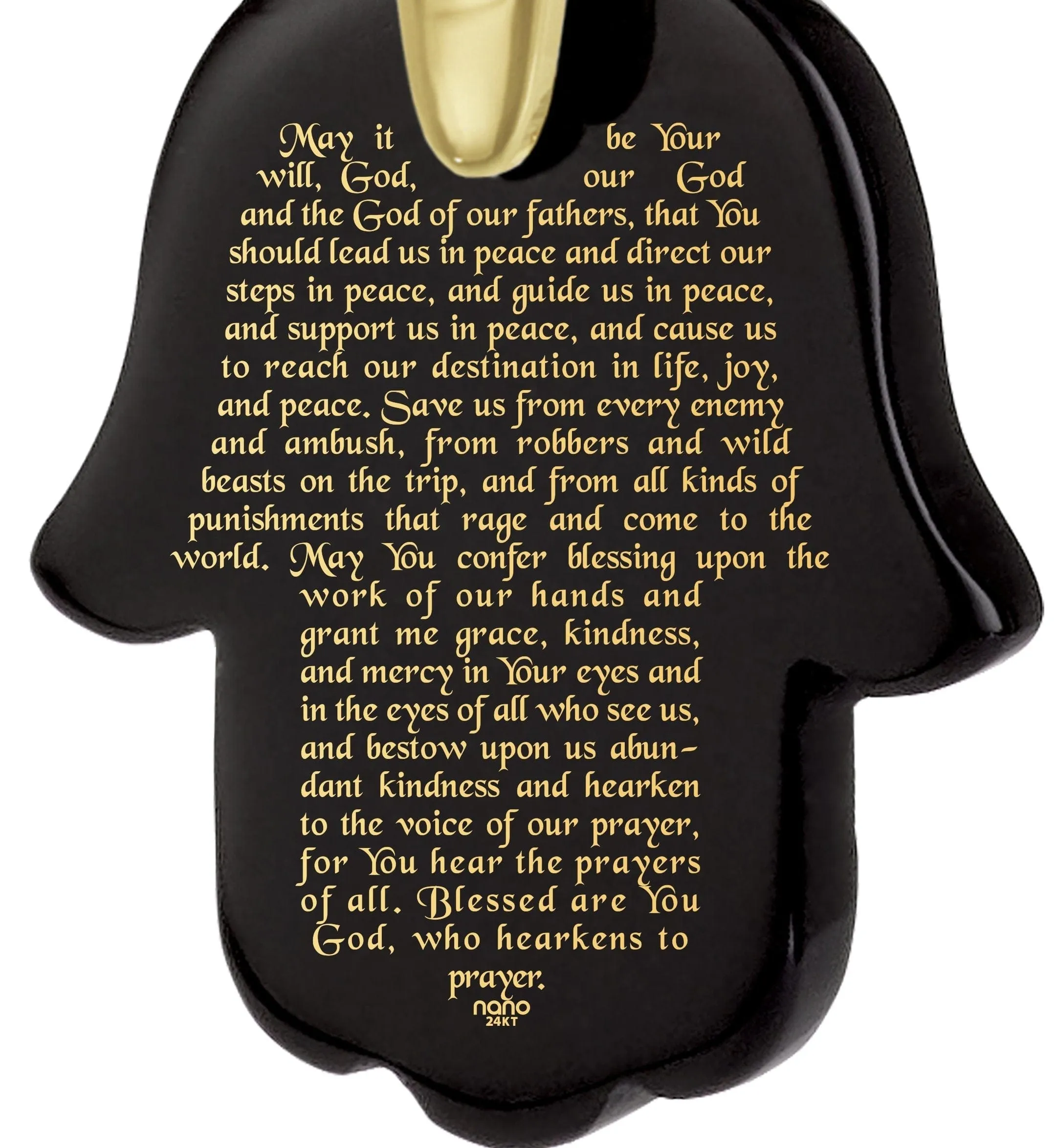 "Traveler’s Prayer", Sterling Silver Gold Plated (Vermeil) Necklace, Onyx