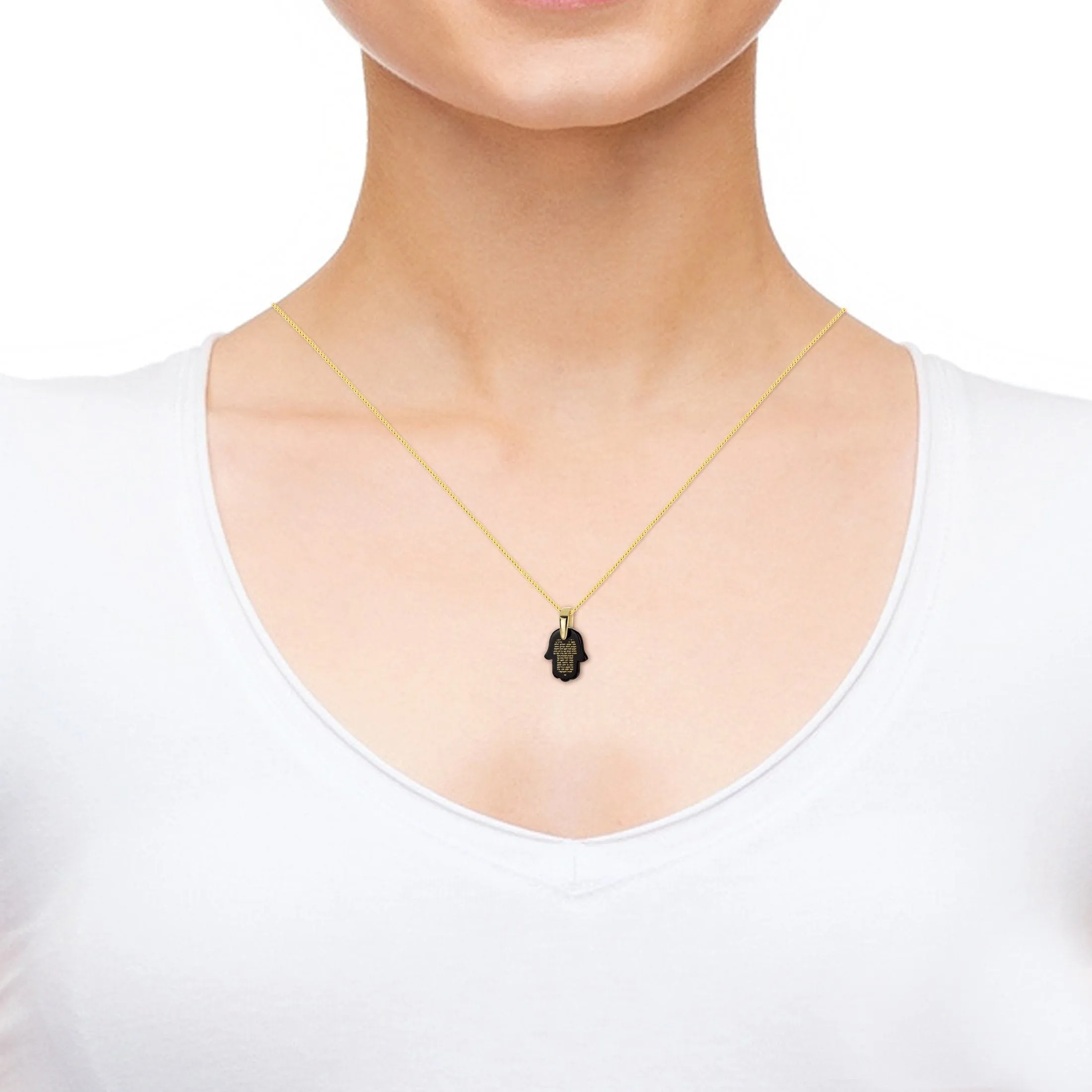 "Traveler’s Prayer", Sterling Silver Gold Plated (Vermeil) Necklace, Onyx