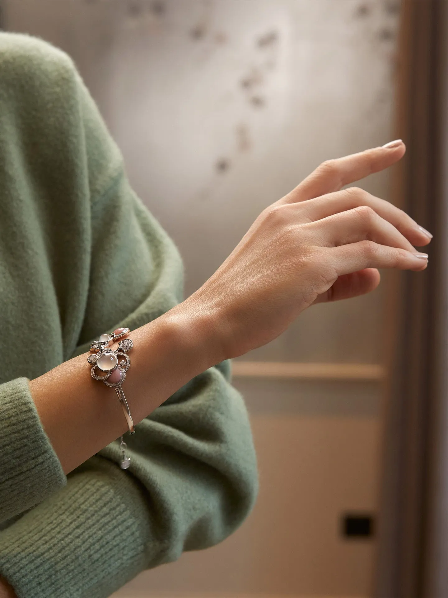 Raindrop Moonstone Pink Opal Bangle